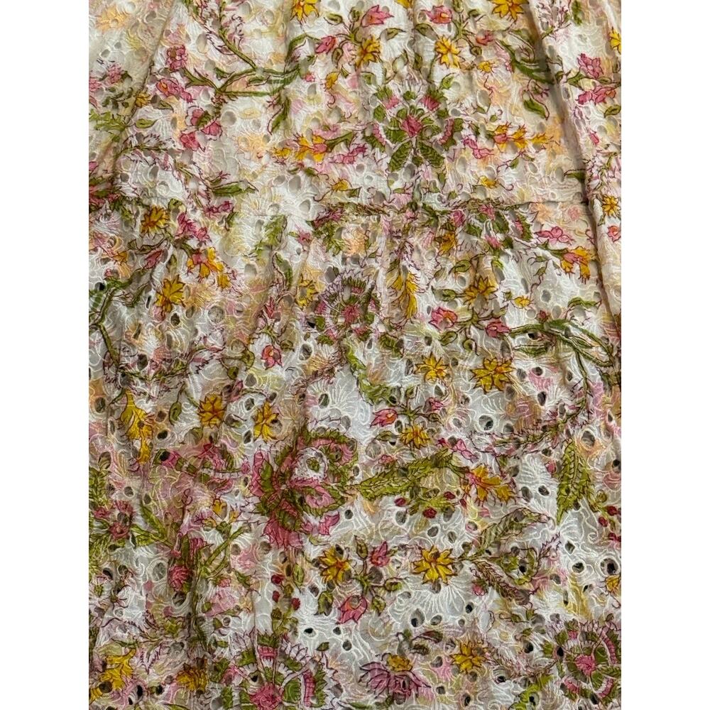 Hemant and Nandita Extra Large Sleeveless Floral Midi Dress Boho Lace Eyelet - Picture 2 of 10